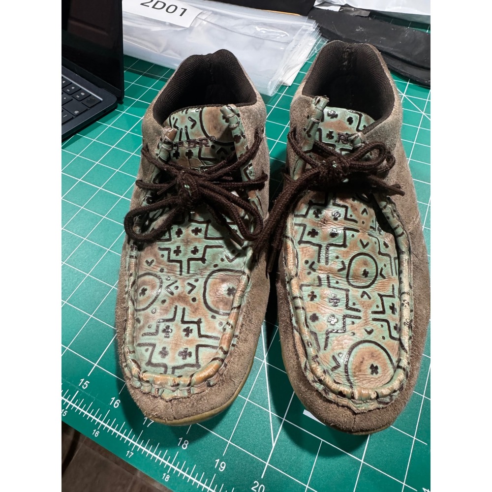 Roper Womens Brown Suede Turquoise Patterned Gum Sole Moccasin Shoes Size 8